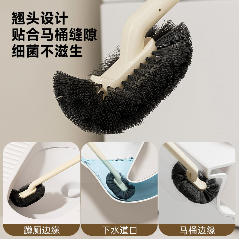 Long-Handled Toilet Brush Bathroom Multi-Functional No-Dead-Angle Cleaning Brush Household Punch-Free Wall-Mounted Toilet Brush with Base