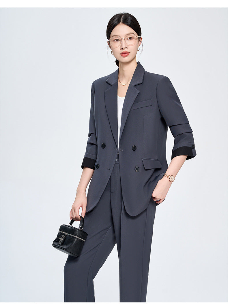 Cross-Border Gray Blazer for Women, New Spring and Autumn Style, Professional Formal Wear, Light Workplace Workwear, High-End Suit Set