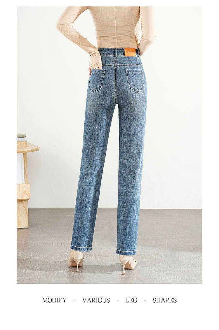 Brand Women's Straight-Leg Jeans 2025 Spring and Autumn New High-Waisted Slimming Loose Cropped Versatile Fashion Cigarette Pants
