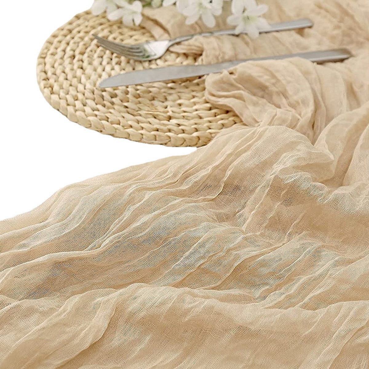 Cross-border foreign trade wholesale Bali yarn wrinkled table flag twist table flag tablecloth wedding party decoration wrinkled table flag