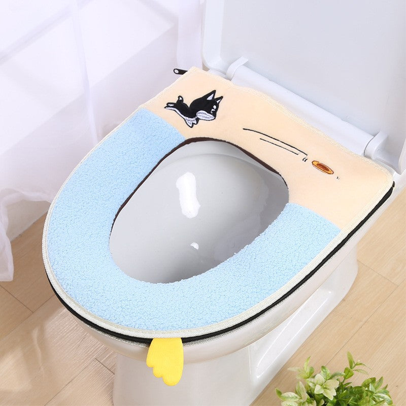 Household toilet cover portable zipper toilet seat cushion winter plush toilet seat cover waterproof thickened toilet mat