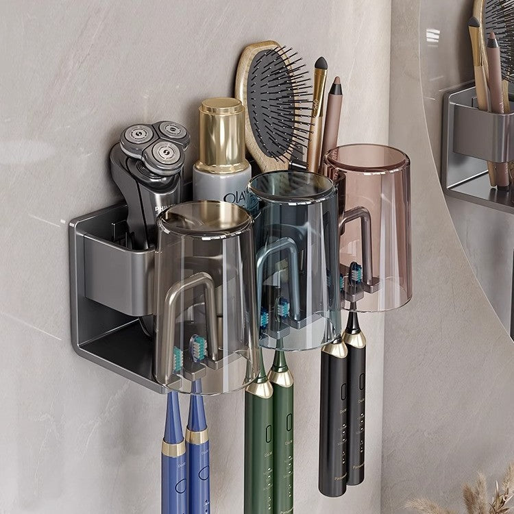 Toothbrush Storage Rack Non-Punch Brush Cup Mouthwash Cup Rack Wall-Mounted Bathroom Household Toothware Hanger