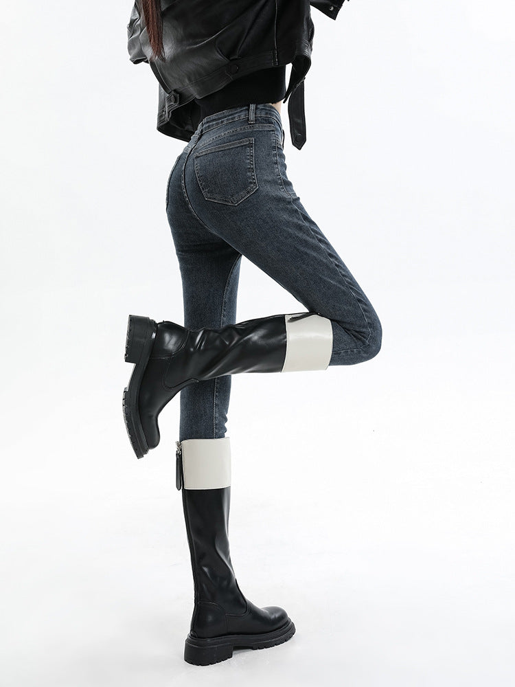 Retro High-Waisted Jeans for Women 2025 Autumn New Slimming Look Design Elastic Tight Pencil Pants