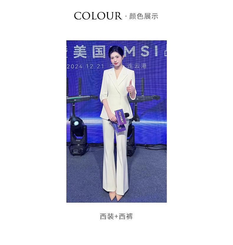 Spring and Summer Fashionable High-End White Three-Quarter Sleeve Suit Suit Host Business Formal Wear Female President Suit Workwear