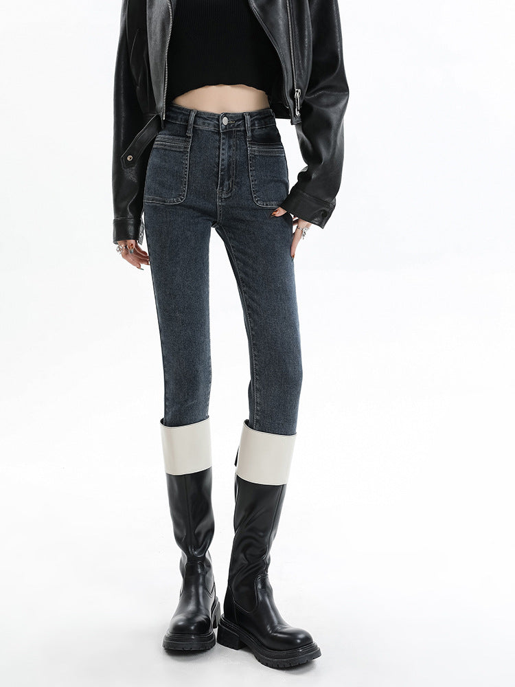 Retro High-Waisted Jeans for Women 2025 Autumn New Slimming Look Design Elastic Tight Pencil Pants