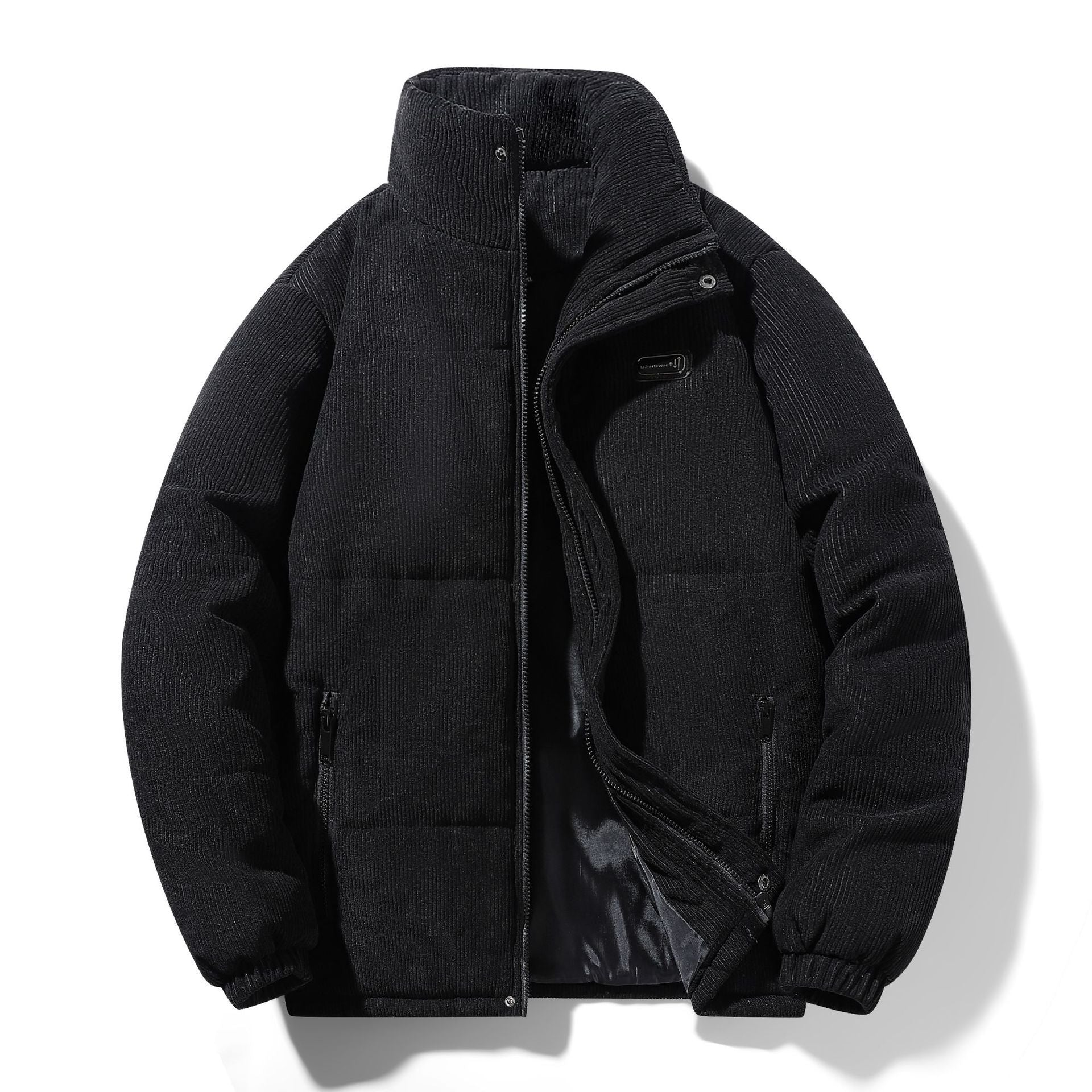 Thickened corduroy cotton-padded jacket for autumn and winter men's warm neck protection stand collar cotton-padded jacket European and American plus size fashionable cotton-padded jacket
