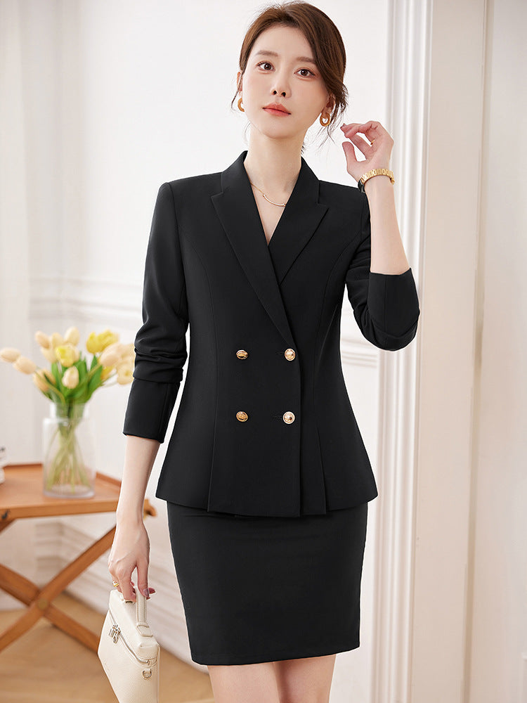Cross-Border High-End Professional Women's Navy Blue Suit, New Spring and Autumn Style, Elegant Suit Set, Formal Attire for Hotel Sales Managers