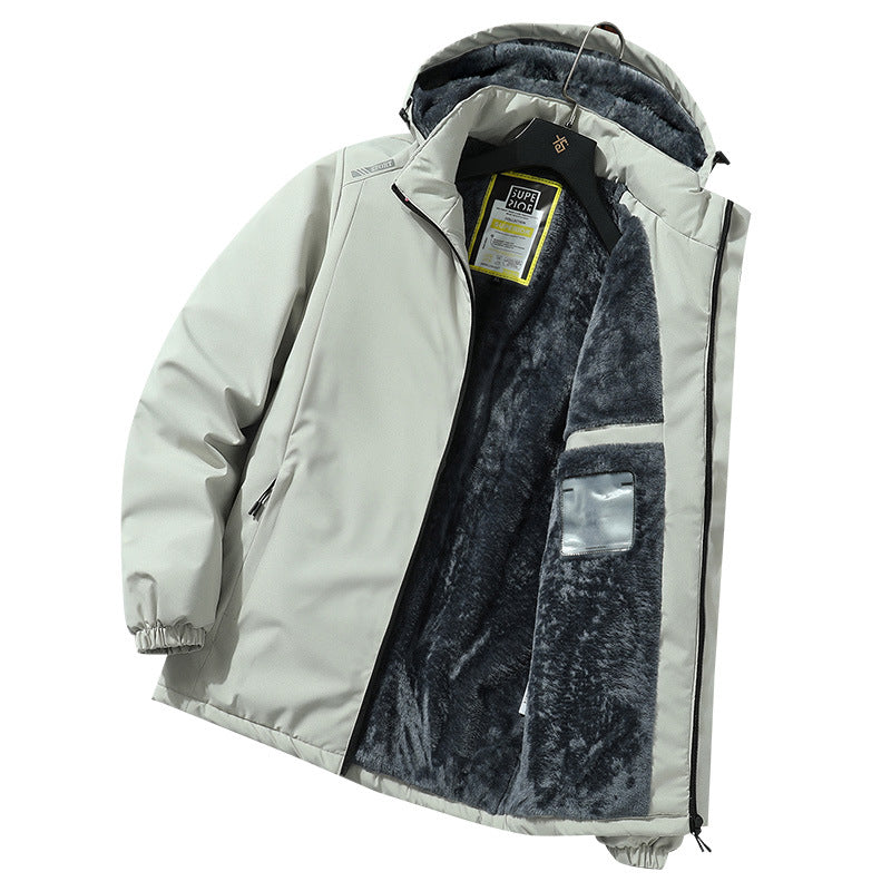 Winter Windproof Jacket Men's Hooded Cotton Work Jacket Cotton Coat Fleece-Lined Thickeneded Warm Autumn and Winter Men's Jacket