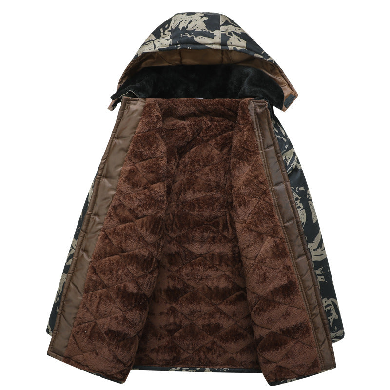 Winter Camouflage Cotton Coat for Men, Fleece-Lined and Thickened Labor Protection Cotton Jacket, Cold Storage Cold-Proof Clothing, Mid-Length Coat