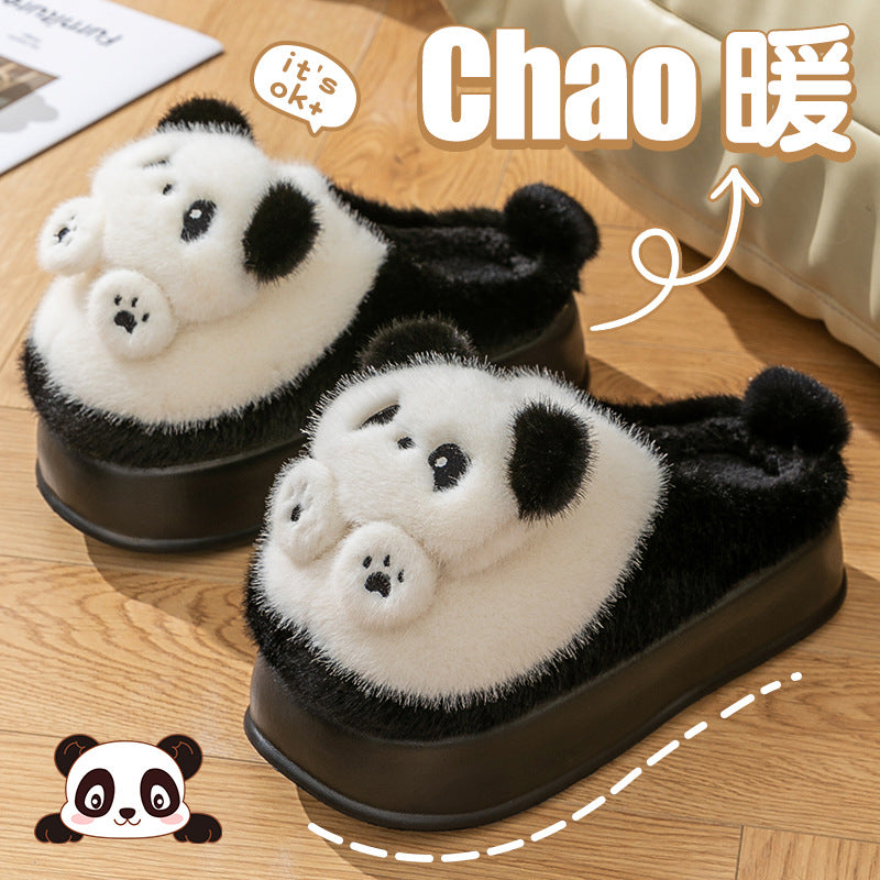 Cotton Slippers Women's 2024 New Cartoon Panda Indoor Foot Warming Panda Indoor and Outdoor Cold-proof Plush Slippers with Thick Bottom