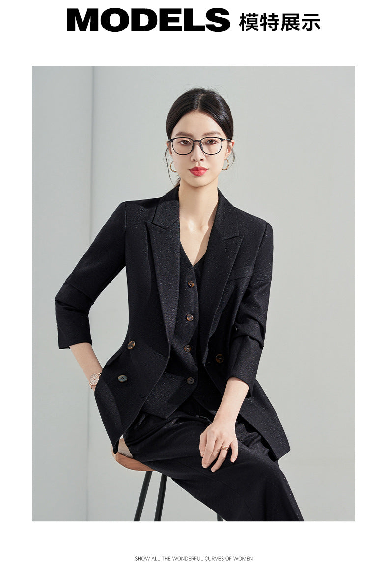 Blue Classy Professional Suit Suit for Women 2025 Spring & Fall New Style Workplace Formal Wear Elegant Work Clothing Three-Piece Suit
