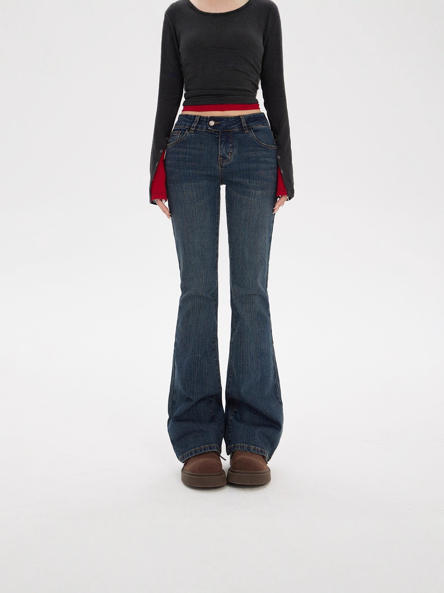 American Hot Girl Low-Waist Bootcut Jeans for Women 2025 Autum New Slim Fit Elastic Slimming Look Horseshoe Flared Pants