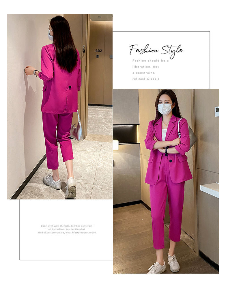 Cross-Border Plus Size Women's Clothing Plus Size Fashion Suit Women's Spring and Autumn Korean Style Temperament Back Slit Cropped Pants Two-Piece Set