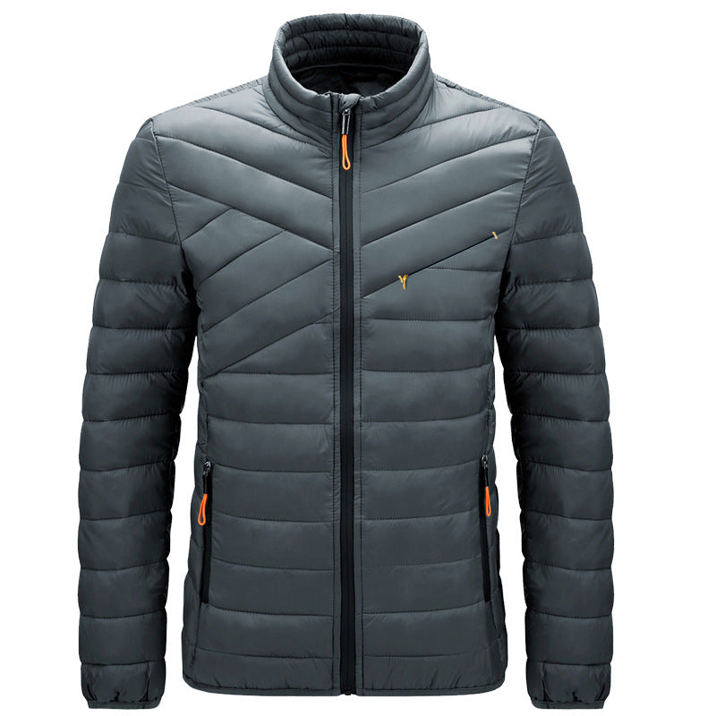 Cross-Border Cotton Coat Men's New Stand-Up Collar Cotton Jacket Simple Men's Clothing Imitation down Casual Jacket Amazon Cotton Coat