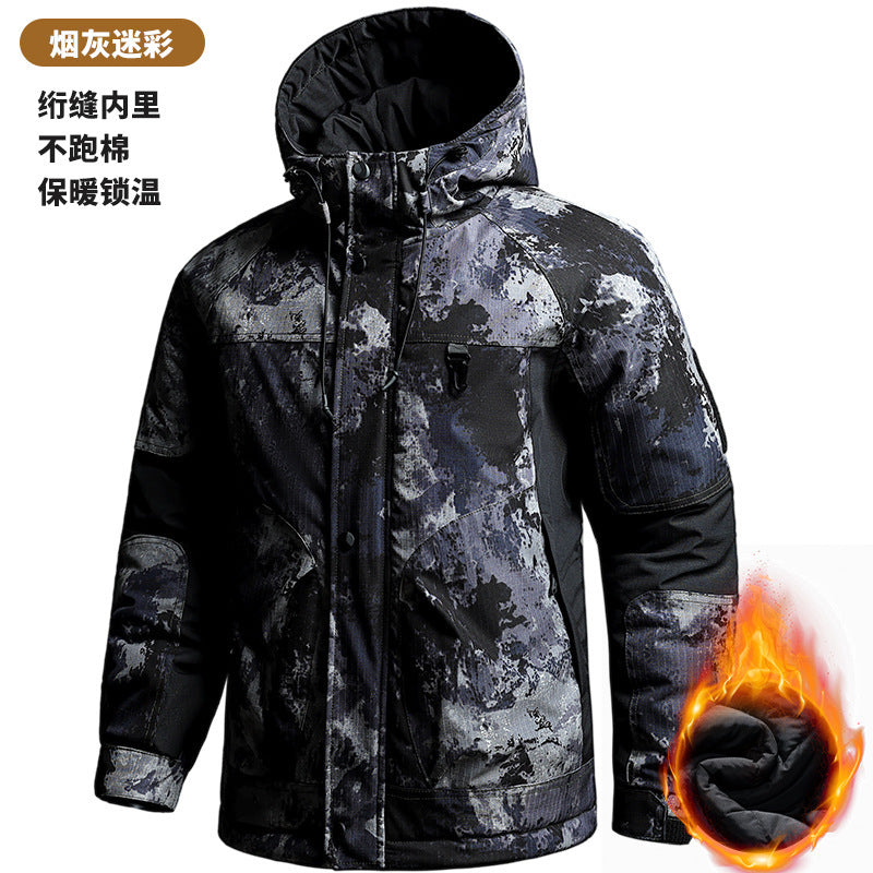 Autumn and Winter Tactical Camouflage Cotton Jacket Men's Cotton Jacket Jacket Cotton Jacket Hooded Jacket Thickeneded Work Clothes Outdoor