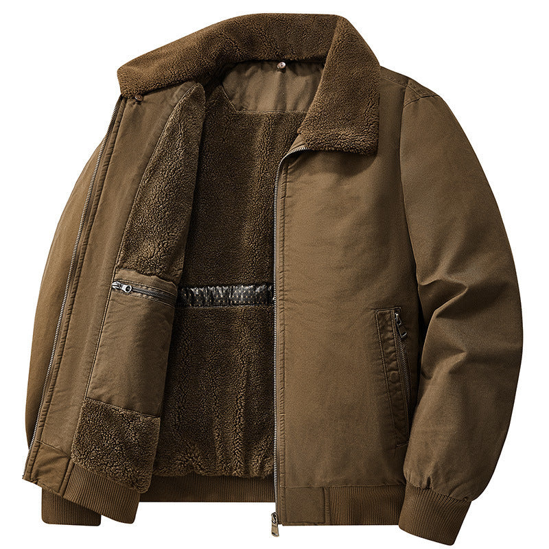 2025 New Winter Men's Workwear Large Size Imitation Wool Velvet Cotton Jacket Men's Warm Cotton Clothing Winter Cotton Clothing 7958