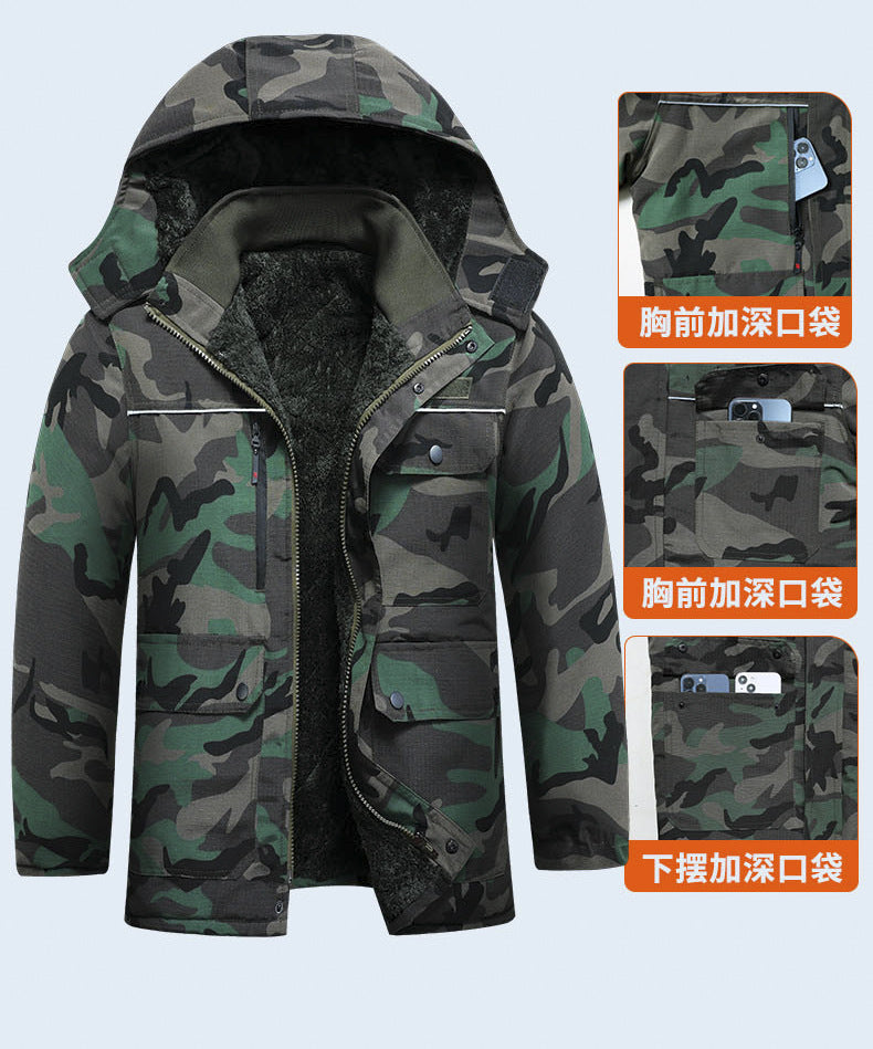 Winter Workwear Thickened Cotton Coat with Fleece, Cold-Resistant, Warm for Cold Storage, Northeast Waterproof, with Hood, Wear-Resistant Large Cotton Jacket