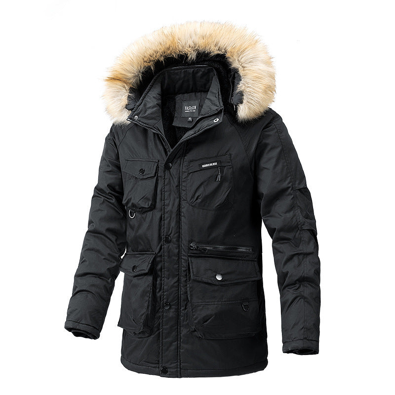Autumn and winter new men's windbreaker Korean slim fit mid-length thick hooded coat plus size casual men's trendy