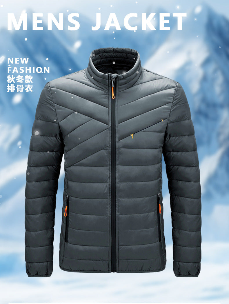 Cross-Border Cotton Coat Men's New Stand-Up Collar Cotton Jacket Simple Men's Clothing Imitation down Casual Jacket Amazon Cotton Coat