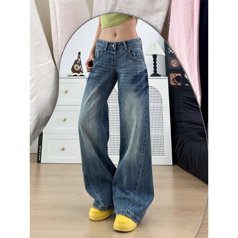 Low-Waist Jeans for Students, Autumn Style, New Loose Straight-Leg Casual Wide-Leg Pants, Ins Hong Kong Style Retro Fashion