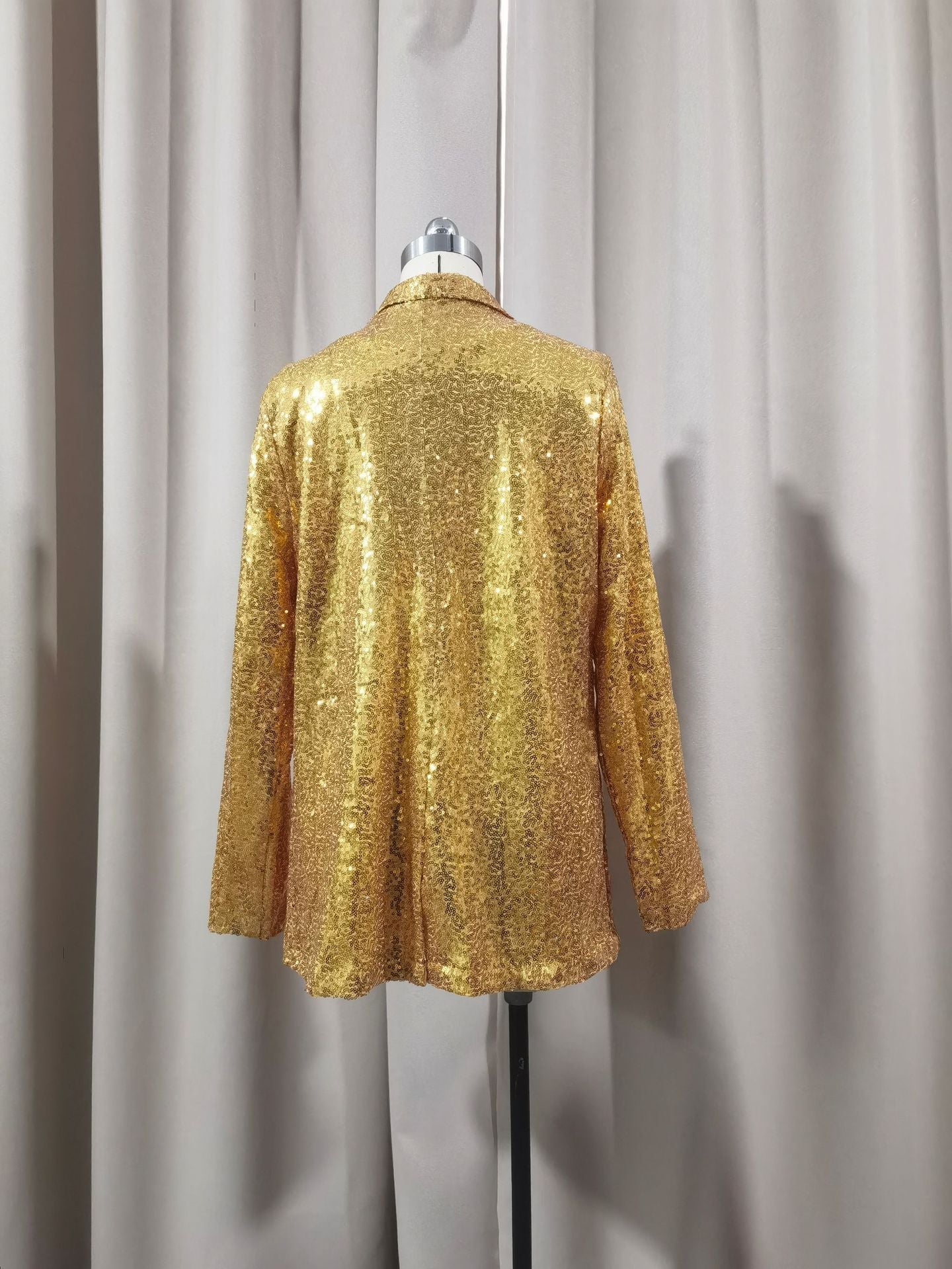 European and American Amazon Cross-border New Commuter Style Solid Color Cardigan Suit Collar Long Sleeve Casual Sequin Suit Jacket Women