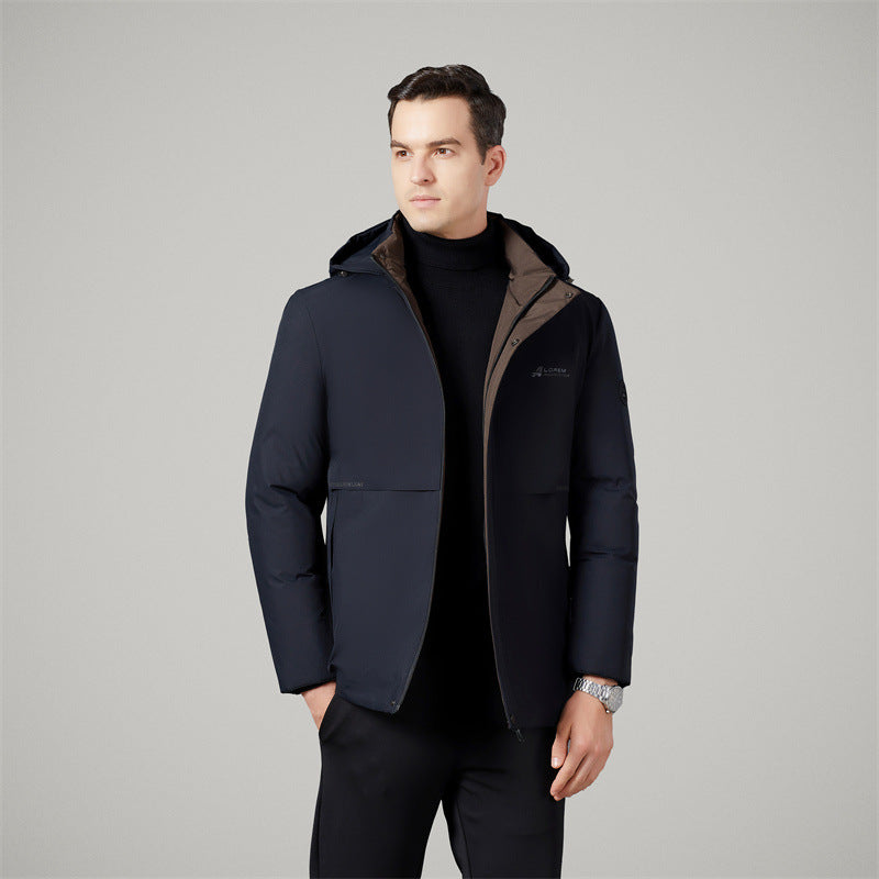 Authentic Men's Cotton Coat for Autumn and Winter, New Trendy Business Casual Loose Hooded Cotton Jacket, Thickened and Warm