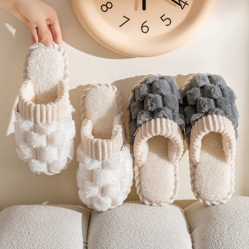 Cotton Slippers Women's Autumn and Winter Indoor Household Non-slip Soft Bottom Warm Couple Wool Plush Moon Slippers Men's