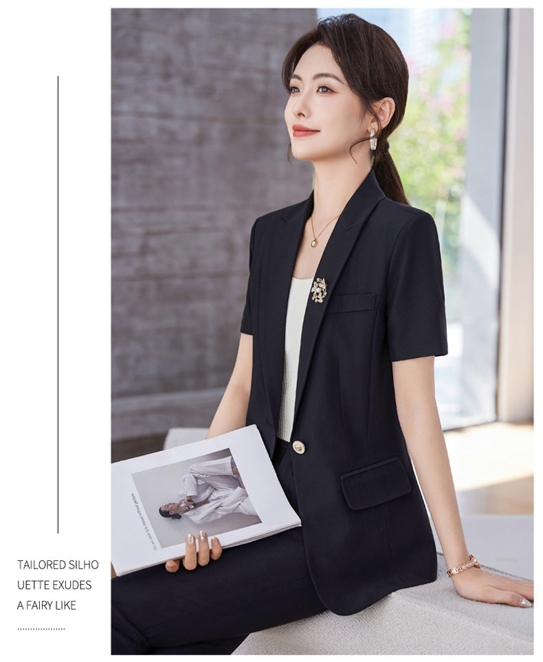 White Short-Sleeved Suit Jacket for Women Summer New Style Petite Professional Elegant Suit Suit Hotel Work Clothes Thin