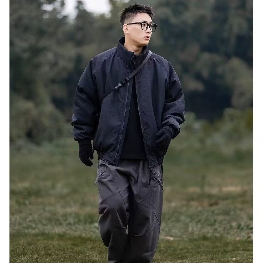 Japanese Vintage Tooling Trend Men's and Women's Loose Vertical Collar Short Cotton-padded Coat Winter Men's American Army Green Cotton Coat Jacket