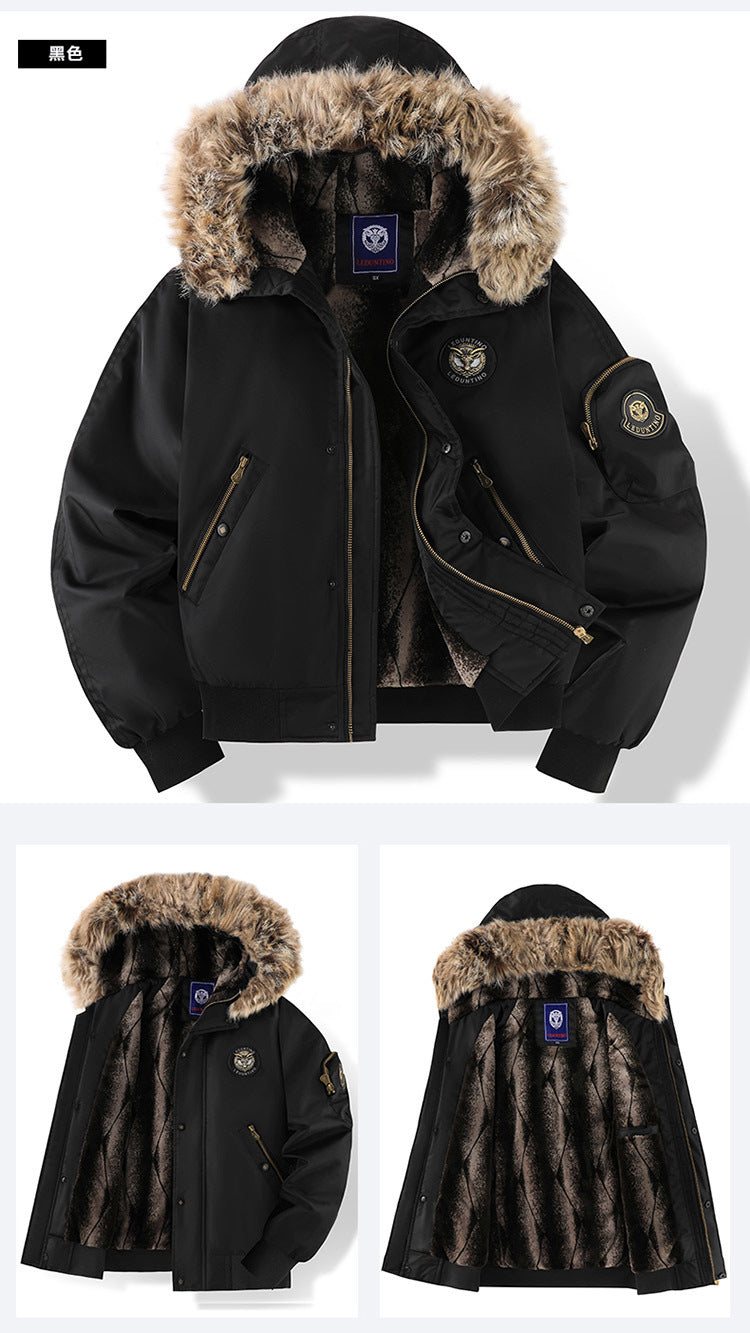 New Winter Fleece-Lined Thick Casual Men's Cotton Jacket, Warm Trendy Coat with Hood, Loose Fit, Plus Size Cotton Clothing