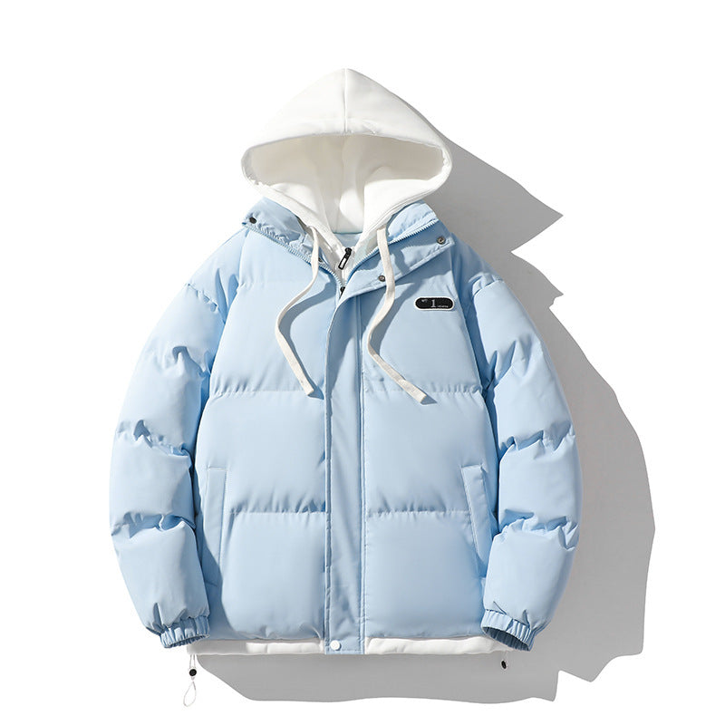 Men's Cotton-Padded Jacket Winter Cold-Proof Cotton Jacket Hooded Fake Two-Piece 2024 New Youth Cotton-Padded Jacket Couple Trendy Brand