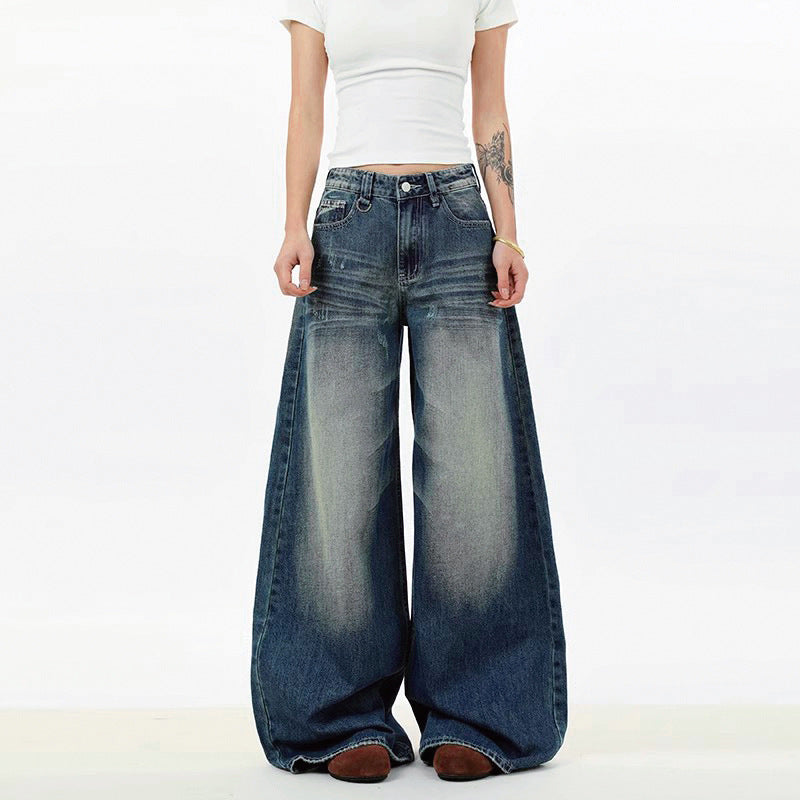 American-Style Blue Plus-Size Loose Wide-Leg Jeans for Women, 2026 Spring/Summer New High-Waisted Slimming Versatile Fashion Pants