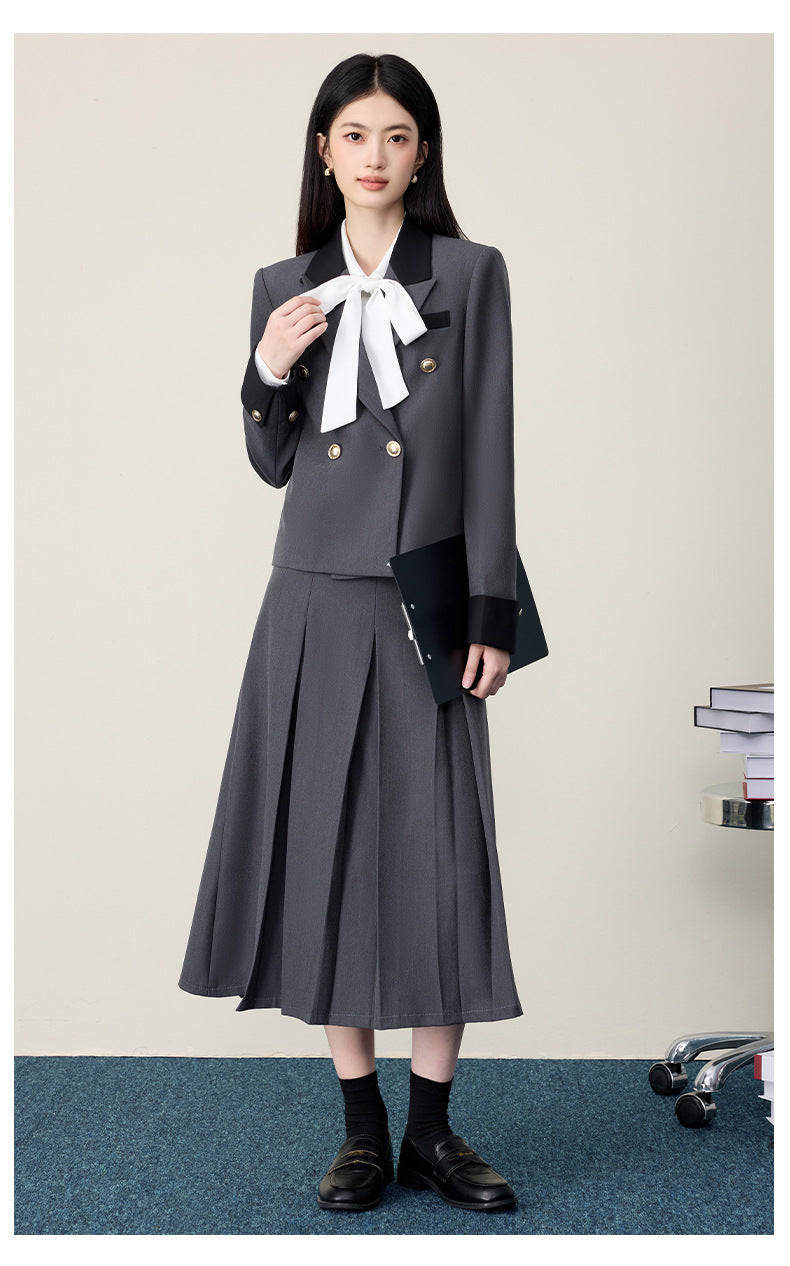 Gray Suit Jacket Female Preppy Style College Student Interview Professional Formal Wear Petite Girl Suit Suit Skirt Autumn