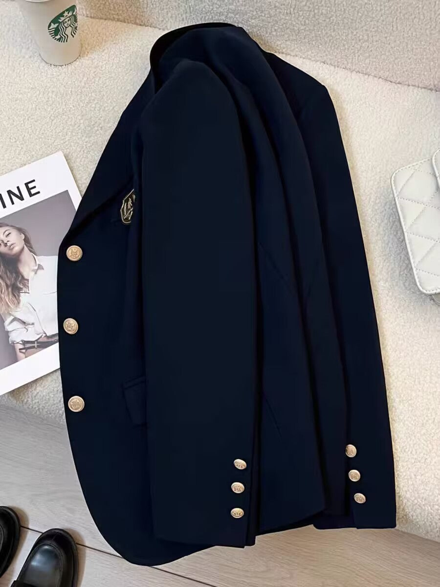 Women's Blazer 2026 Spring and Autumn New Japanese Style School Uniform Badge Burgundy Small Blazer Jacket for Women