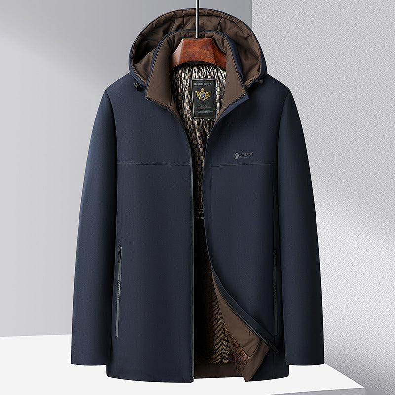Middle-aged and elderly cotton-padded jacket 2024 winter middle-aged men's fleece-lined hooded jacket business leisure warm cotton-padded jacket
