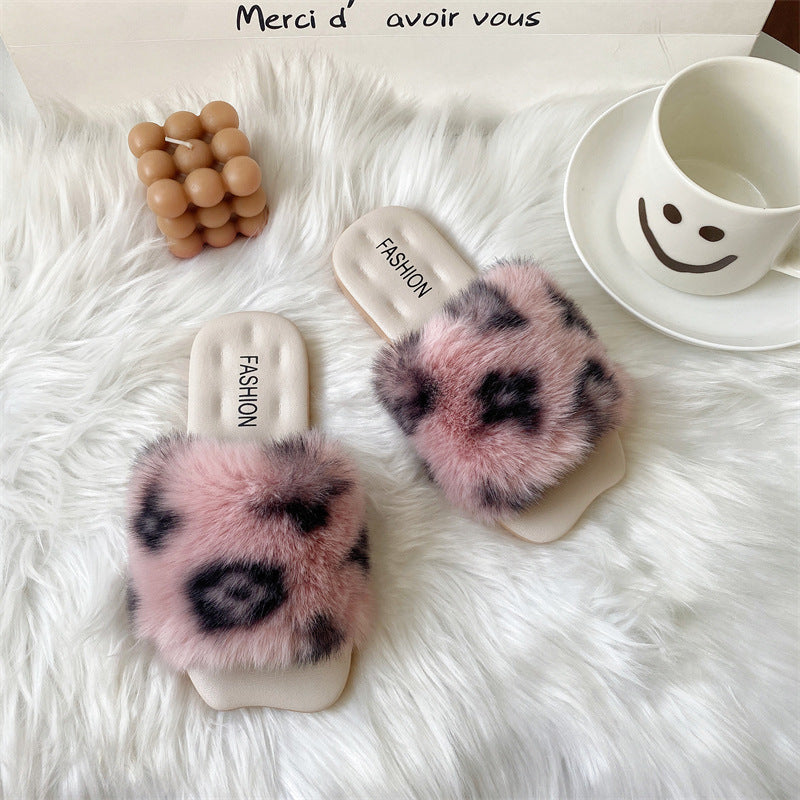 Children's Girls' Furry Slippers for Outdoor Wear, Stylish Home Indoor Slippers for Toddlers and Kids, Four-Leaf Clover Parent-Child Style