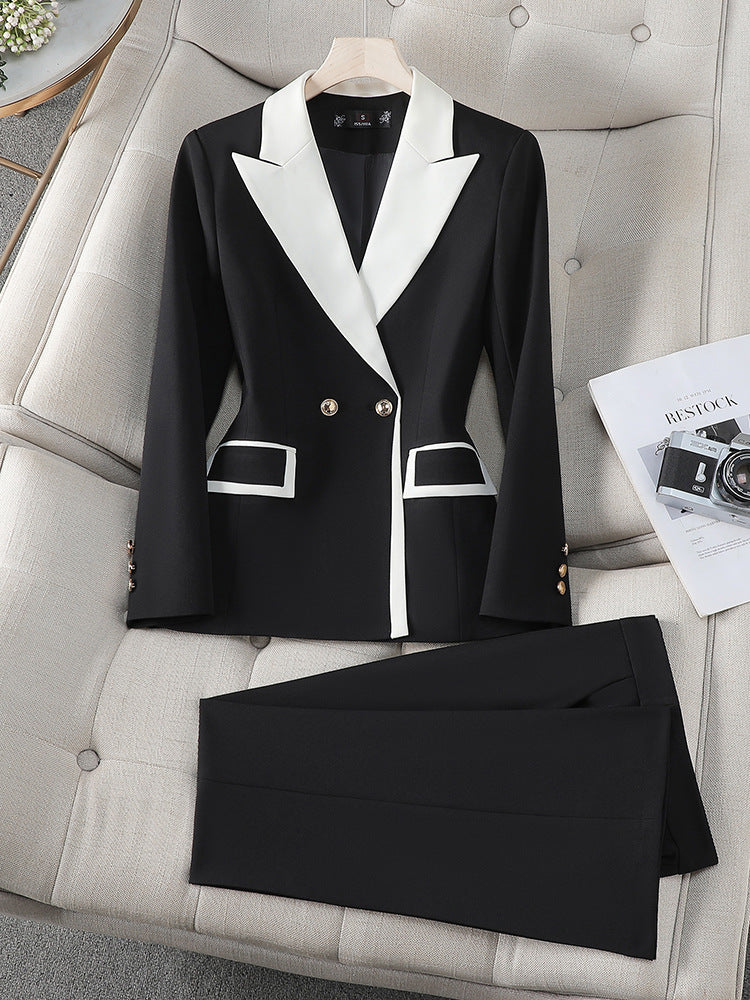 Cross-Border Women's Blazer for Spring and Autumn, New Style with a High-End Feel, Color-Blocking, Fashionable and Elegant, Goddess-Like Host Professional Suit