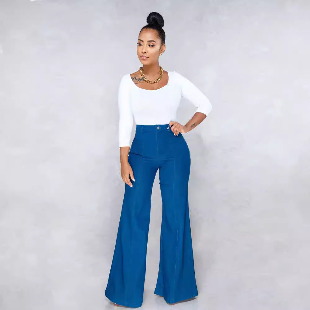 European and American Cross-Border Foreign Trade Amazon Standard Wish Spot Spring New Women's Flared Denim Trousers