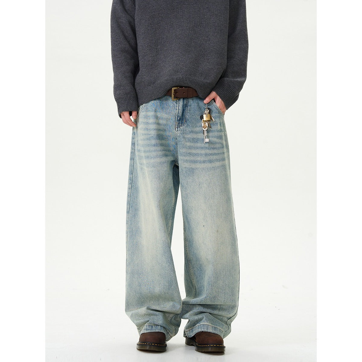 Trendy New American High Street Straight Loose Retro Jeans for Men, Stylish and High-End Street Pants for Couples
