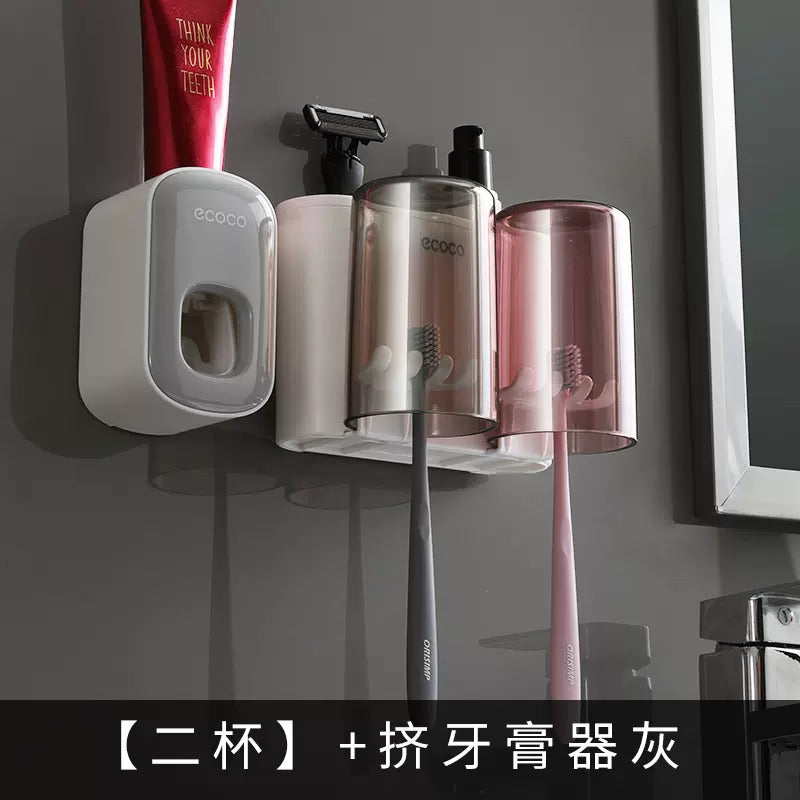 Wall-mounted toothbrush holder toilet non-perforated toothpaste toothbrush storage rack transparent mouthwash cup brushing cup suit