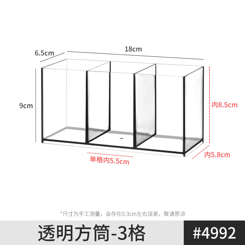 Pen Holder Desktop Stationery Storage Box Transparent Acrylic Multifunctional Student Pen Holder Office Note Pad Organizer Box