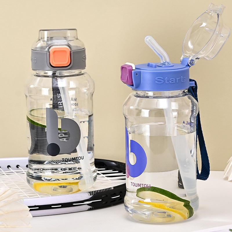 Straw Cup Plastic Large Capacity High Temperature Resistant Kettle Portable Water Cup Student Sports Simple Anti-Fall Handy Cup