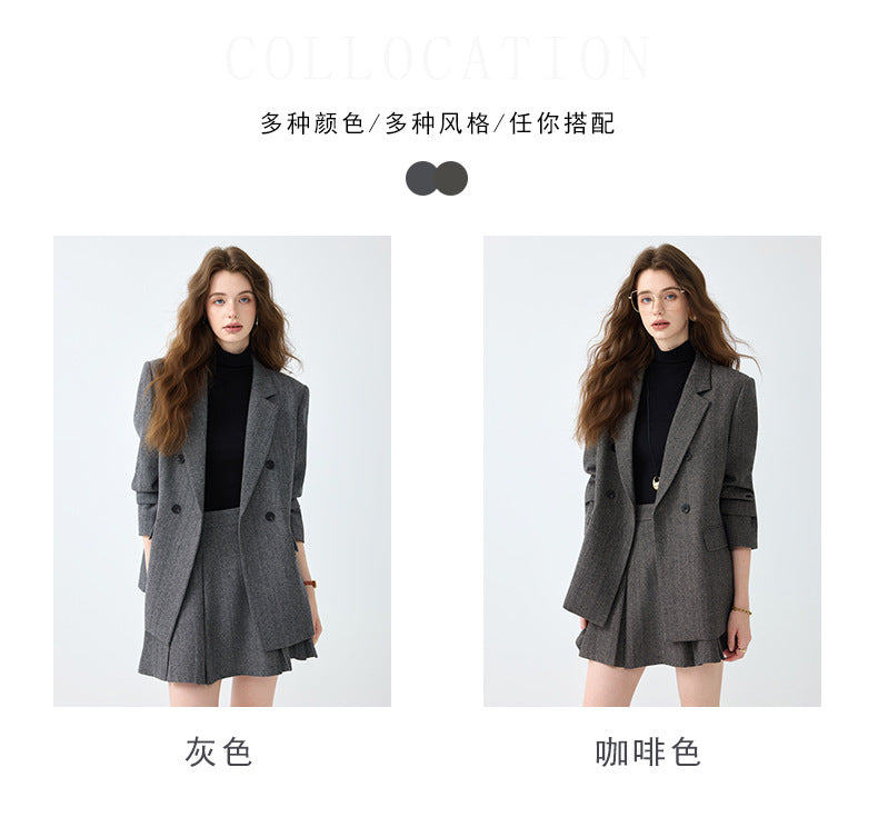 Cross-Border Gray Blazer for Women, New Spring and Autumn Style, High-End, Elegant, Casual, College Style, Korean Version, Loose-Fitting Suit Set