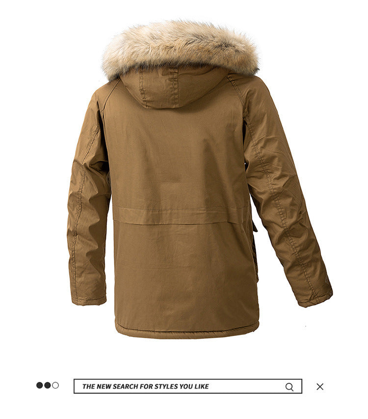Autumn and winter new men's windbreaker Korean slim fit mid-length thick hooded coat plus size casual men's trendy