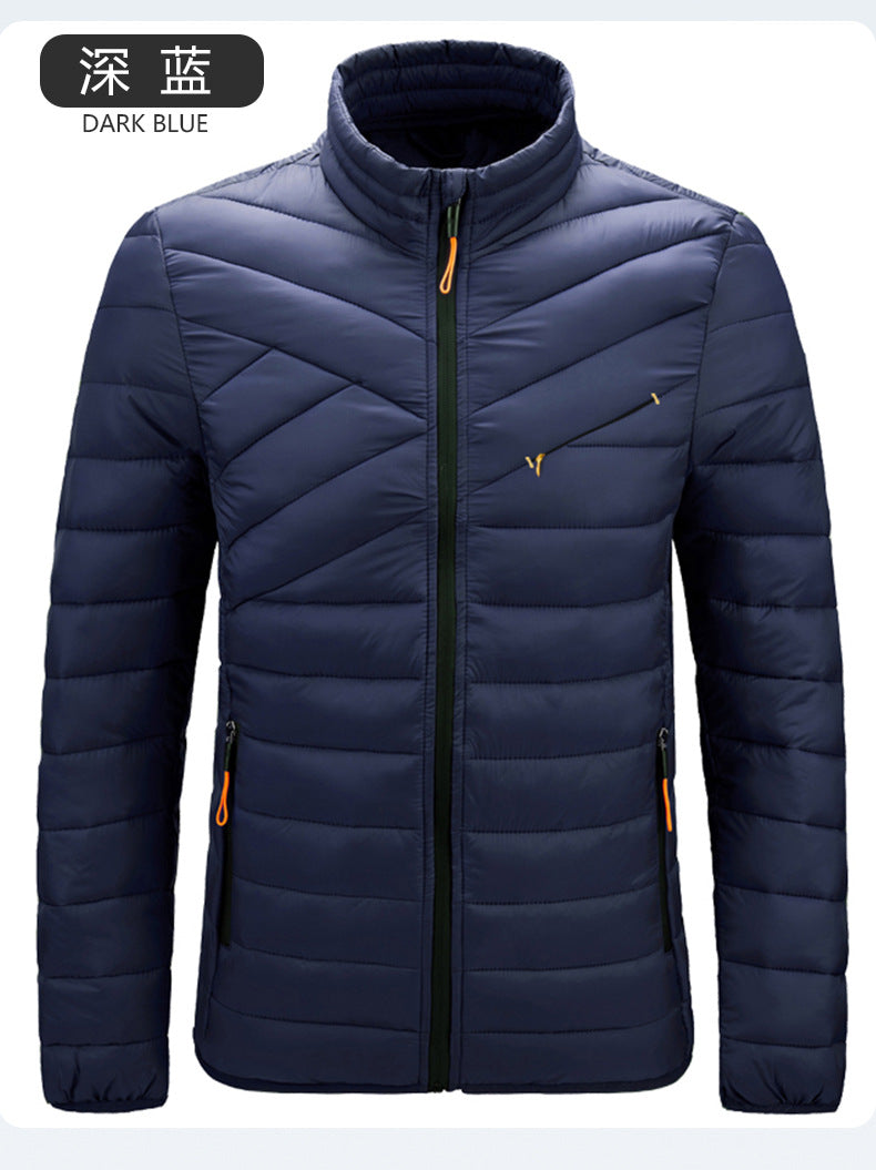 Cross-Border Cotton Coat Men's New Stand-Up Collar Cotton Jacket Simple Men's Clothing Imitation down Casual Jacket Amazon Cotton Coat