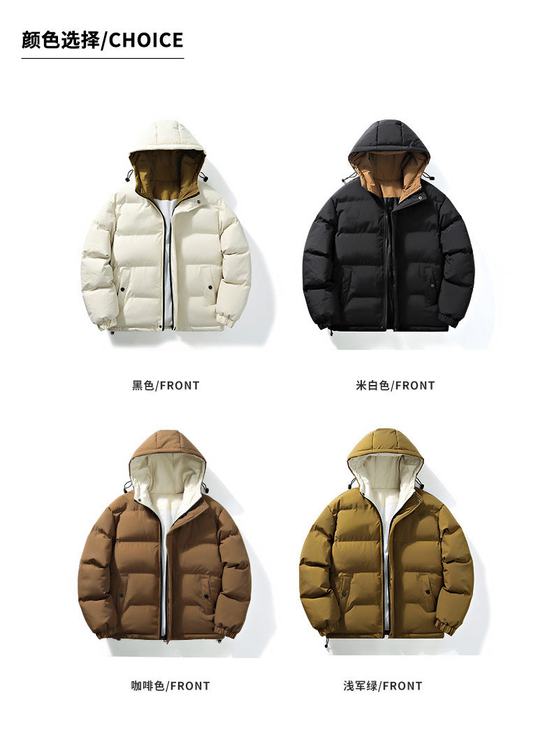 Men's Winter Casual Hooded Jacket Japanese Style Windproof Thick Warm Sports Coat