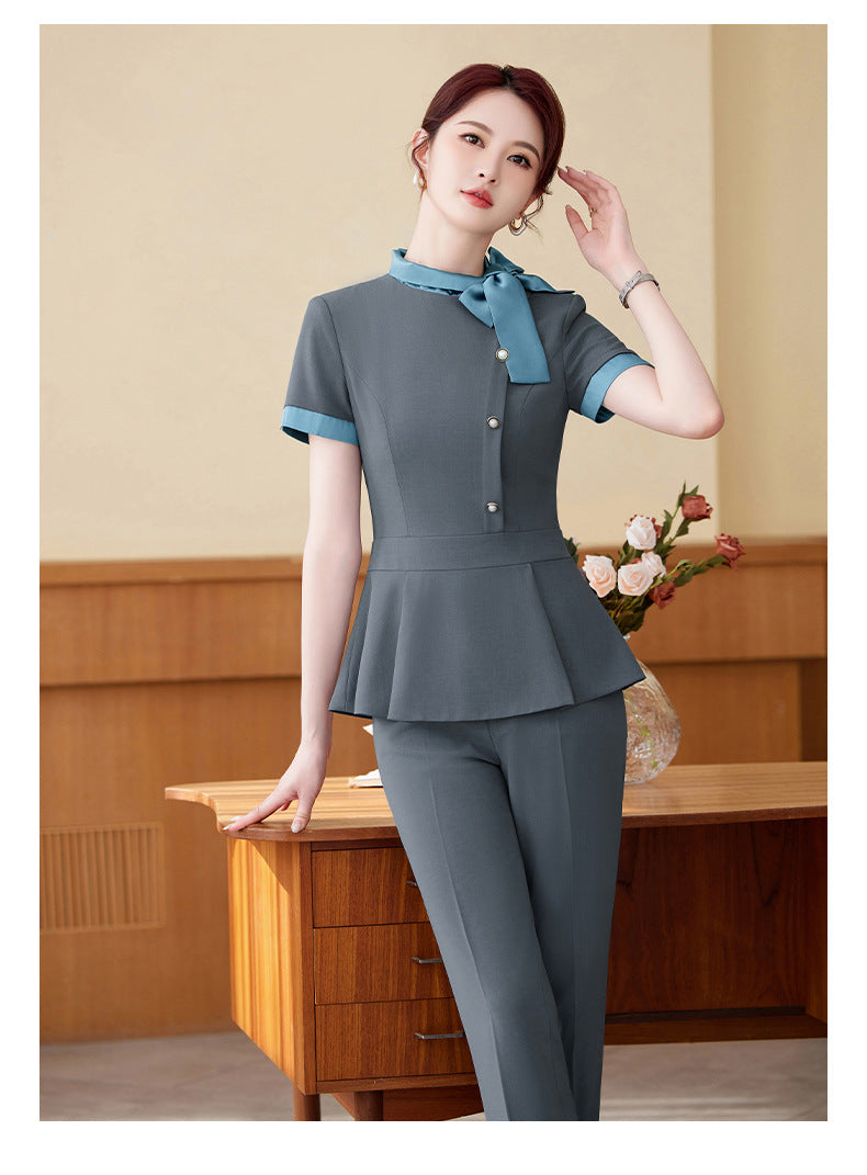 Short-Sleeved Stewardess Elegant Beauty Salon Oral Front Desk Work Clothes Professional Suit Female Hotel Reception Service Staff Uniform