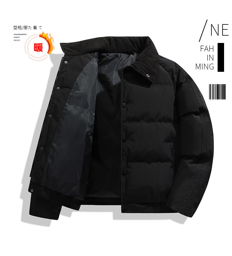Japanese-Style Lapel Winter Thick Cotton Coat Cross-Border Men's Puffer Jacket College Trend Men's Simple Jacket Fresh Men's Clothing