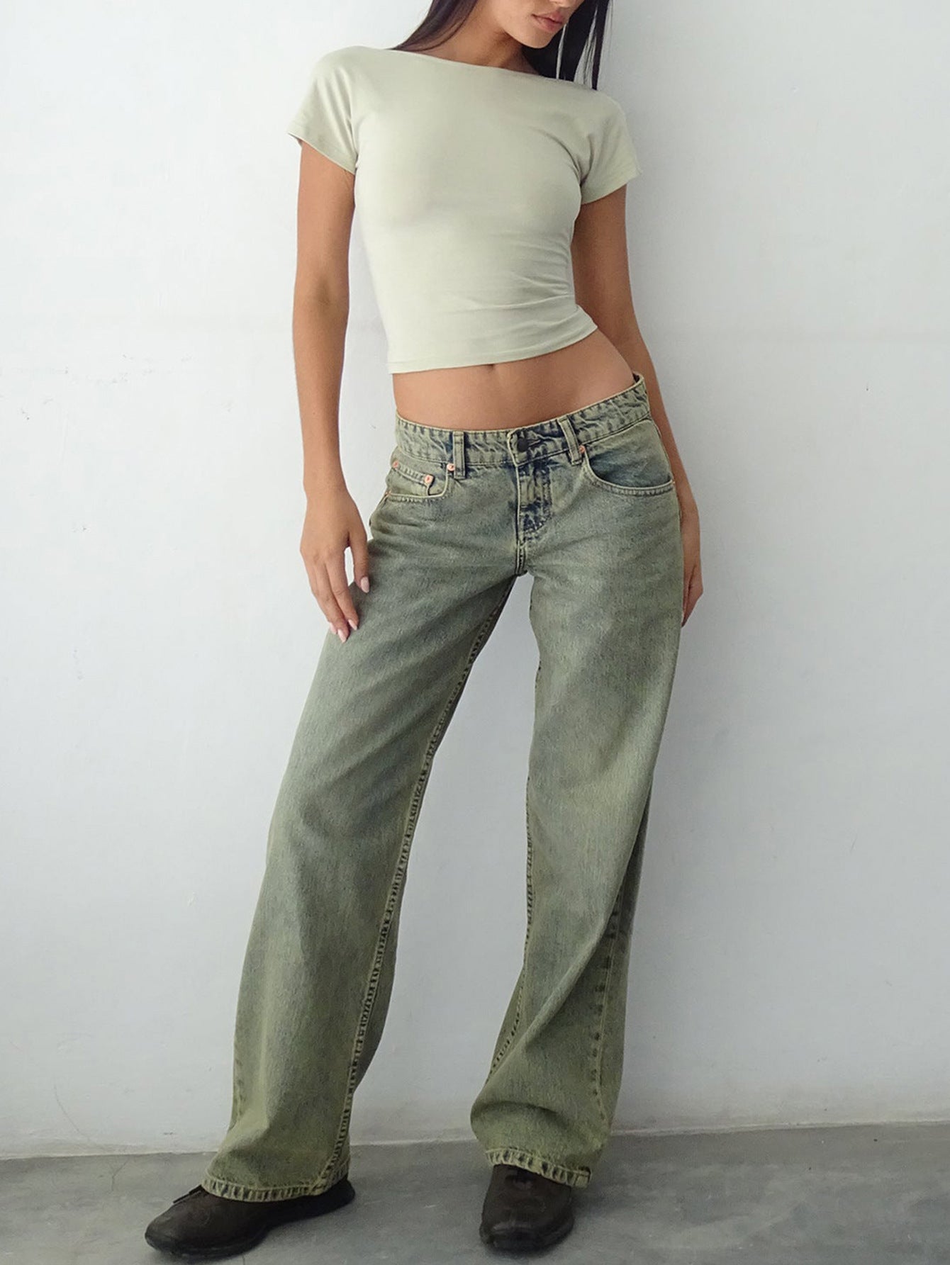 Amazon AliExpress TEMU New Cross-border Special for High Quality European and American Women Straight Tube Micro Horn Denim Pants