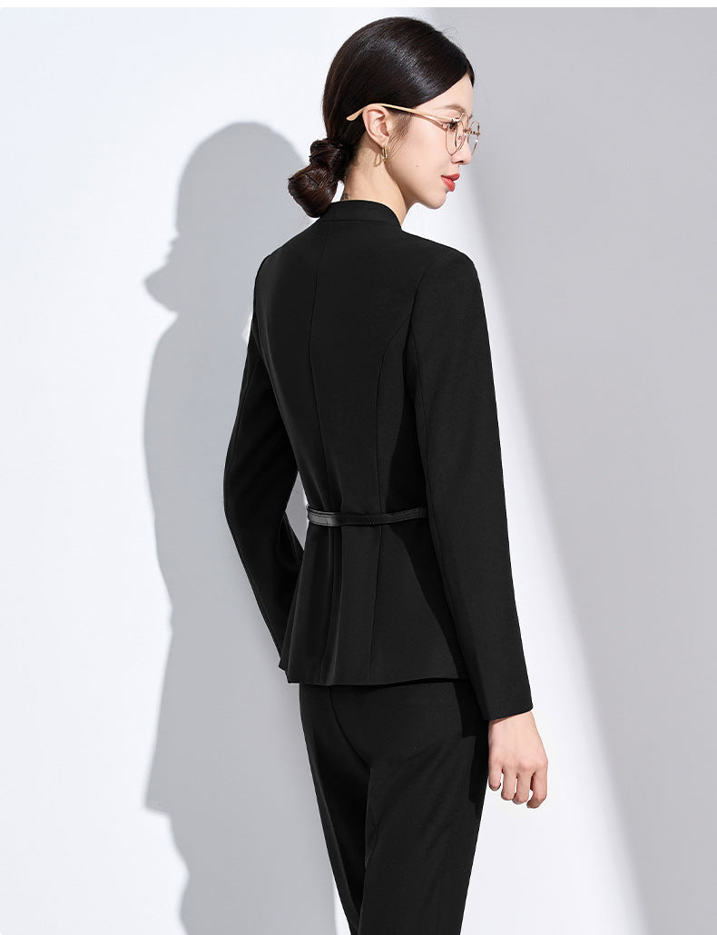 Cross-Border Collarless Blazer for Women, New Spring and Autumn Style, Elegant Waist-Cinching, High-End Professional Office Formal Suit Set
